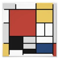Mondrian Painting Red Plane Yellow Black Cinza Blu