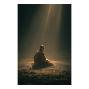 Foto Monge Meditando Raios Dourados do Amanhecer
