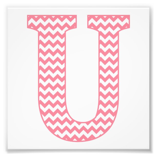 Foto Monograma Clássico Preppy Letra U em Chevron Rosa (Frente)