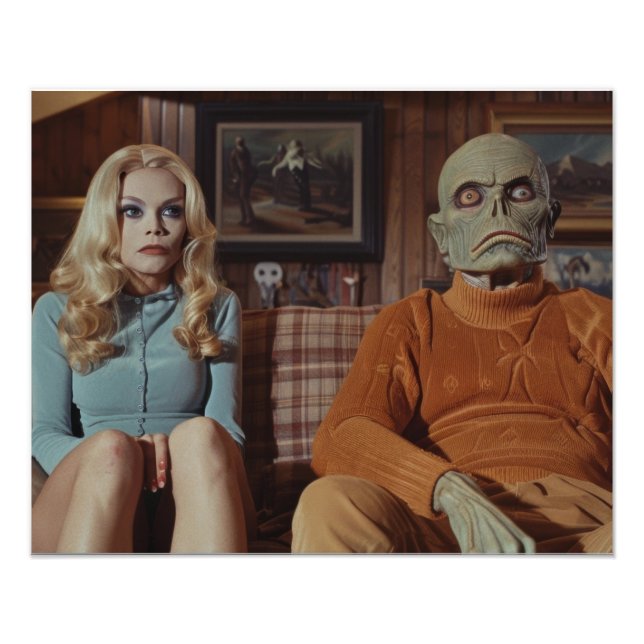 Foto Monstro e Mulher no sofá dos anos 70 (Frente)