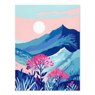 Foto Montanha Tranquila Sunset com Flores Rosa