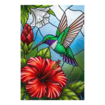 Mosaico Floral de Jardim de Beija-flor em Vidro