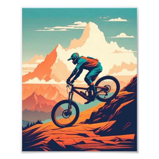Foto Mountain Biker Descending Steep Trail (Frente)