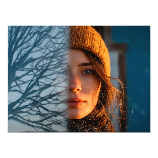 Foto Mulher em boné, lago de inverno (Frente)