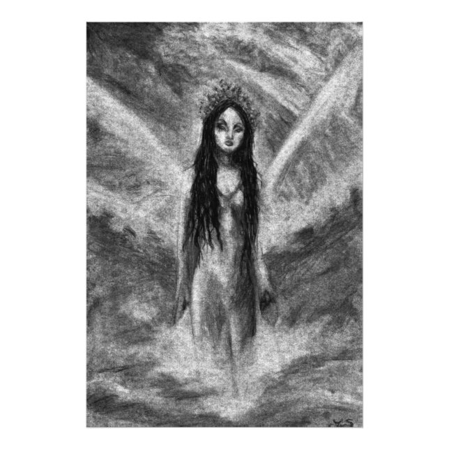 Foto Mulher Fada Anjo Sombrio La Luna Arte Original (Frente)