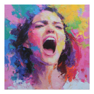 Foto Mulher Gritando Cores Abstratas Acrílico Expressiv
