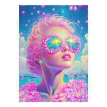 Mulher Neon Glamorosa com Óculos Espumantes