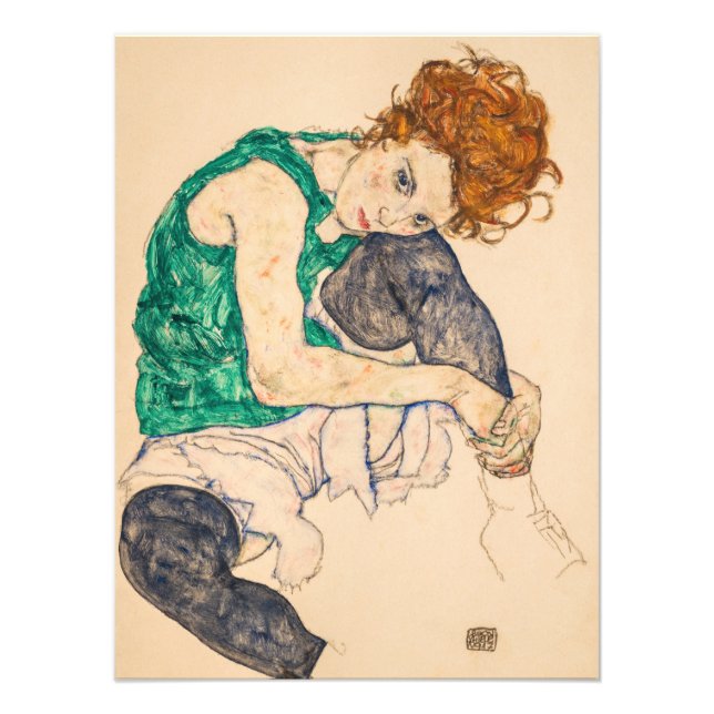 Foto Mulher sentada com joelho torto por Egon Schiele (Frente)