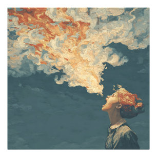 Foto Mulher Surrealista Gritando Fogo nos Cabelos Arte