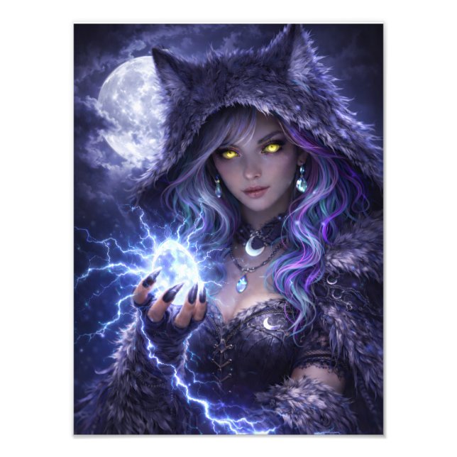 Foto Mystische Wolfs-Kriegerin – Night Spirit Poster (Frente)