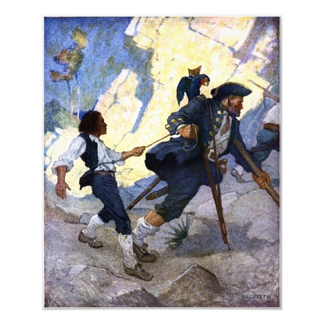 Foto N. C. Wyeth Long John Silver e seu Poster de papag (Frente)