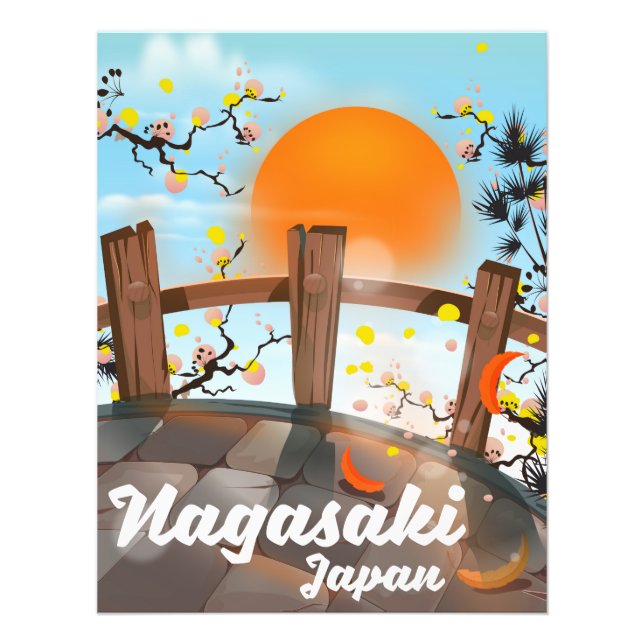 Foto Nagasaki, poster japonês florescente. (Frente)
