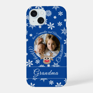 Foto Natal Blue Cute Reindeer White Script