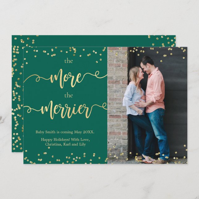 Foto Natal Cartões de Anúncio de Gravidez Verde (Frente/Verso)