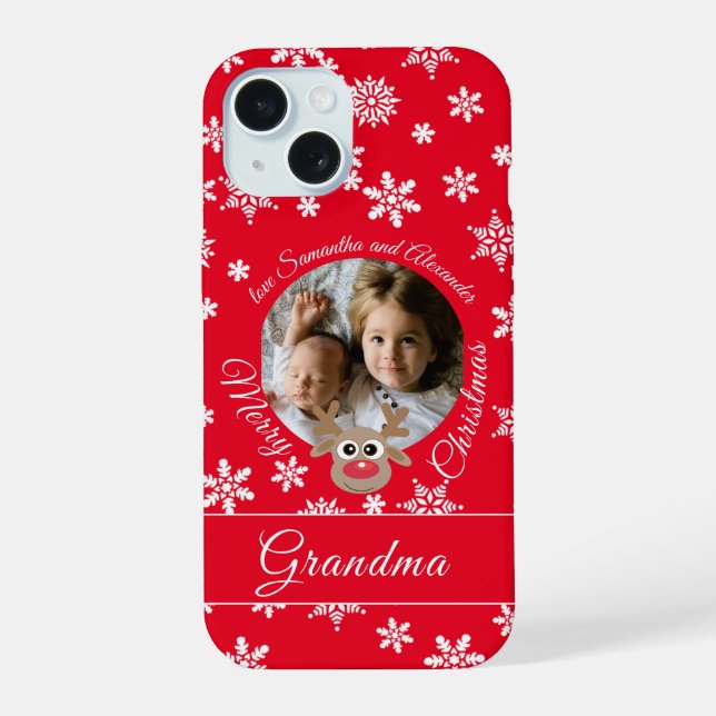 Foto Natal Red Reindeer White Script Bonito (Verso)
