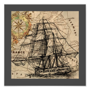 Foto Navio Antigo e Mapa