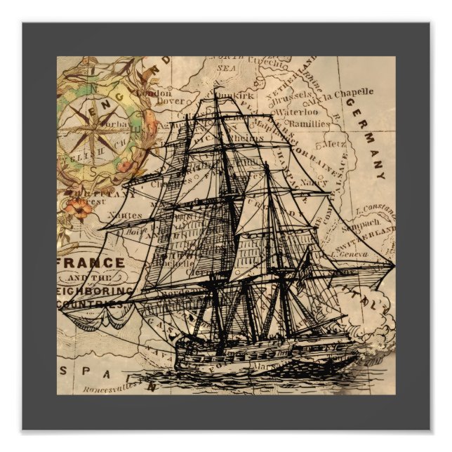 Foto Navio Antigo e Mapa (Frente)