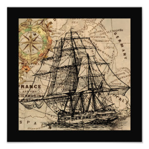 Foto Navio Antigo e Mapa