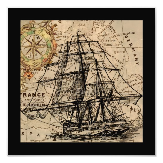 Foto Navio Antigo e Mapa (Frente)