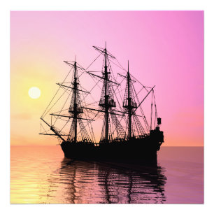 Foto navio pirata no pôr do sol