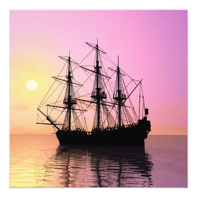 Foto navio pirata no pôr do sol (Frente)