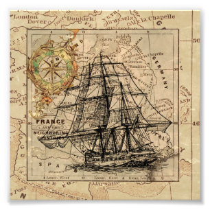 Foto Navio Vintage e velho mapa europeu
