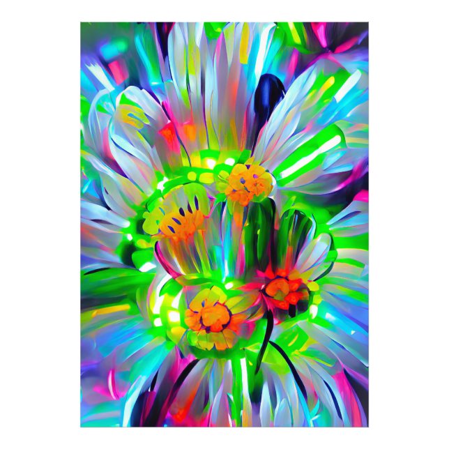 Foto Neon Abstrato Daisies com cores vívidas (Frente)