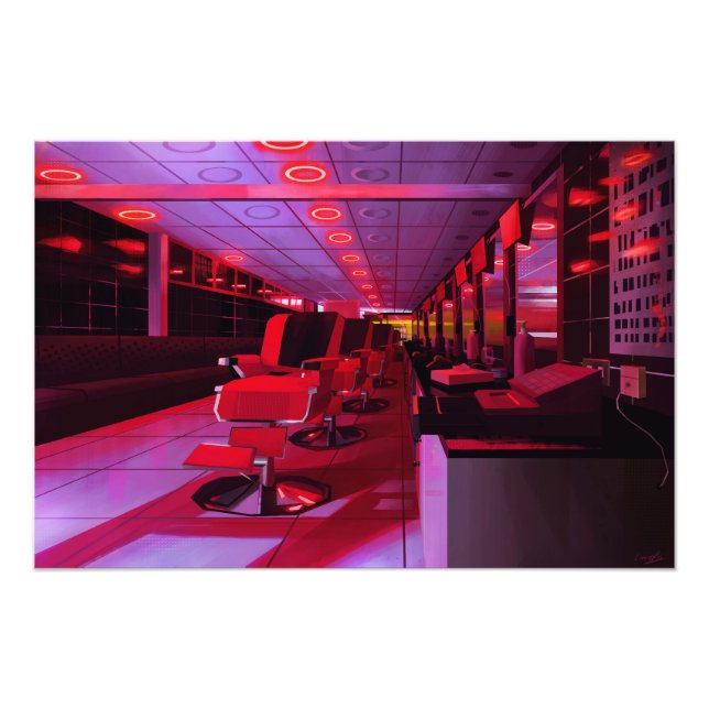 Foto Neon barbershop digital painting print (Frente)