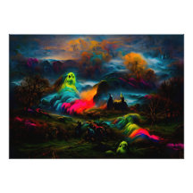 Neon Ghosts em uma paisagem fantasia assombrada