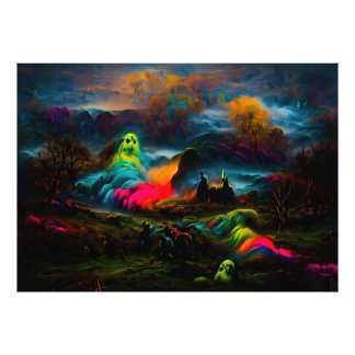 Foto Neon Ghosts em uma paisagem fantasia assombrada