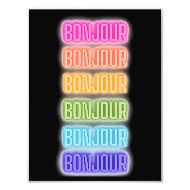 Foto Neon Sign Style Bonjour Repetindo o Impressão Arco (Frente)