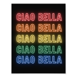 Foto Neon Sign Style Ciao Bella Repeating Rainbow Print