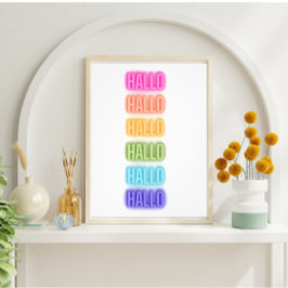 Foto Neon Sign Style Hallo Repetindo Impressão do Arco-