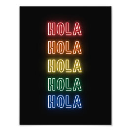 Foto Neon Sign Style Hola Repeating Rainbow Print
