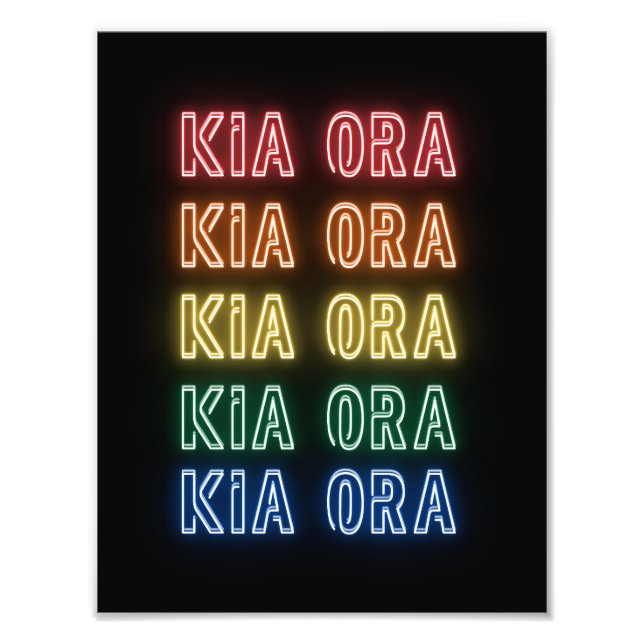 Foto Neon Sign Style Kia Ora Repeating Rainbow Print (Frente)
