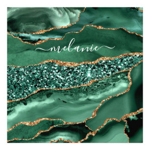 Foto Nome Personalizado do Marble de Geodo Glitter Verd