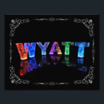 Foto Nome Wyatt - Nome em Luzes (Fotografia)<br><div class="desc">Um pouco de magia para o Wyatt na sua vida! O nome Wyatt é refletido em água tranquila, com hexágonos de folhas flutuantes. As letras parecem ser esculpidas de gelo ou cristal. Esta imagem é uma fotografia de letras feitas à mão, que mudam aleatoriamente, produzindo padrões únicos e cores de...</div>