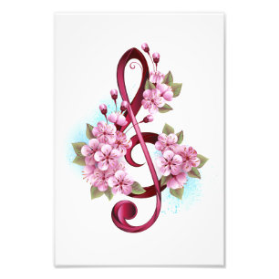 Foto Notas de clave de trecho musical com flores de Sak