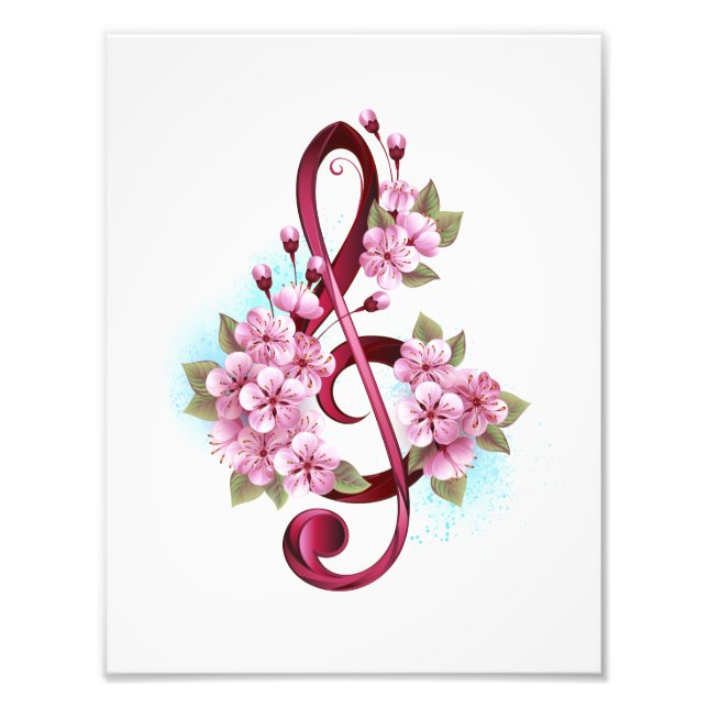 Foto Notas musicais em clave de sol com flores de Sakur (Frente)