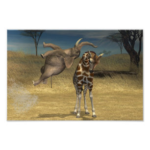 Foto O elefante salta sobre o girafa