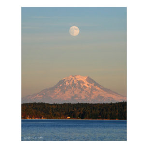 Foto O Monte Rainier com a Lua cheia