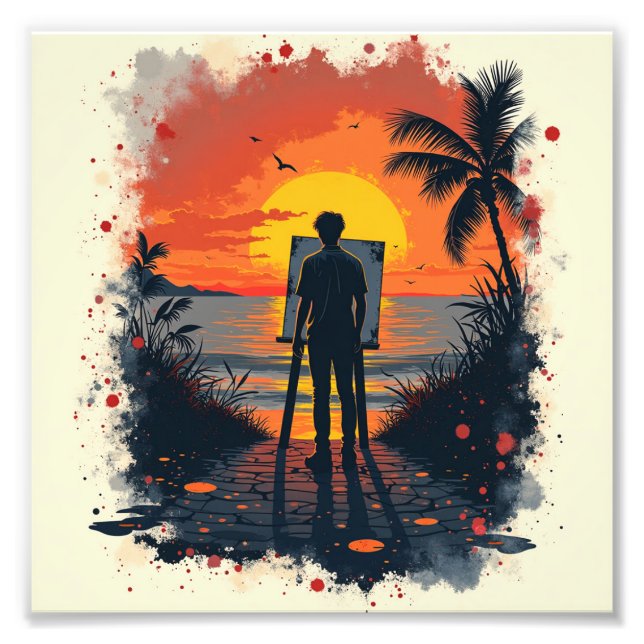 Foto O pintor ficou impressionado com sua pintura (Frente)