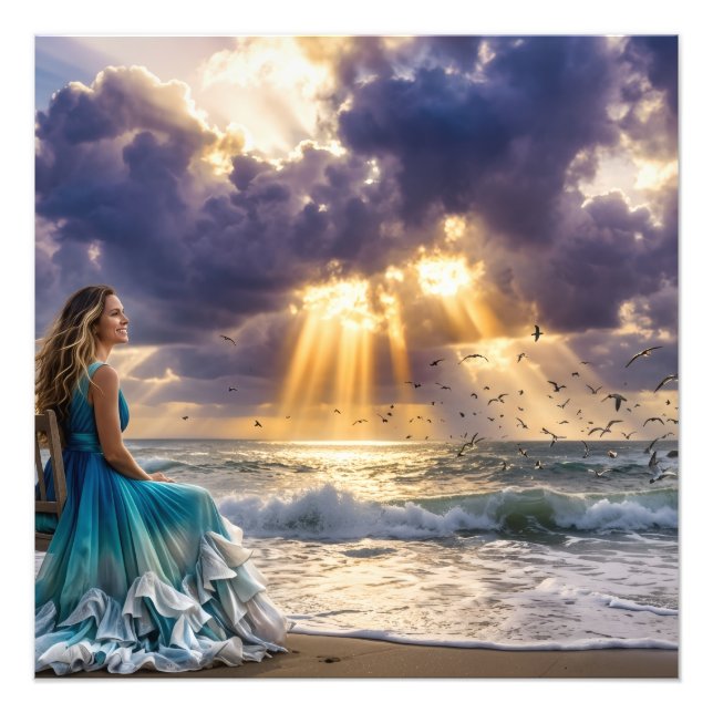 Foto Oceano Celestial | Raios de Sol Dramáticos e Arte  (Frente)