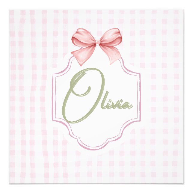 Foto Olivia Personalizado Laço Rosa e Impressão Xadrez (Frente)