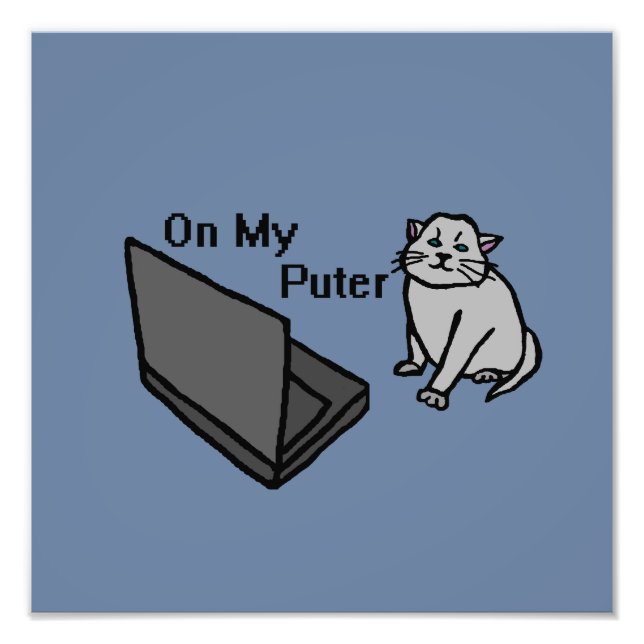Foto On My Puter Funny Computer Gray Cat Meme (Frente)