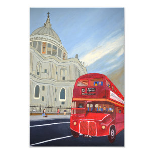 Foto ônibus vermelho de Londres e impressão da Catedral