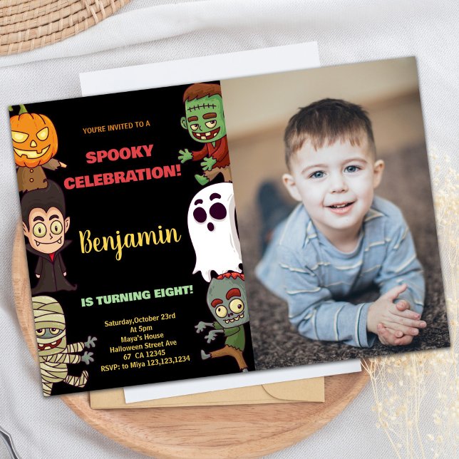 Foto: Orange Halloween - Convites de Aniversário (Photo Orange Halloween Birthday Invitations)