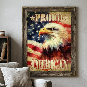 Foto Orgulhoso americano. Bald Eagle e Bandeira dos Est