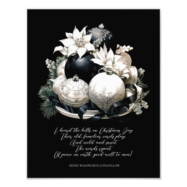 Foto Ornamento de poemas de Natal em bege negro elegant (Frente)
