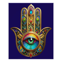 Ornate Gold Colorful Hamsa Green on Red Third Eye